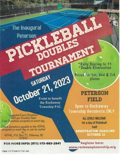 Pickleball Tournament October 21, 2023 Peterson Field Courts